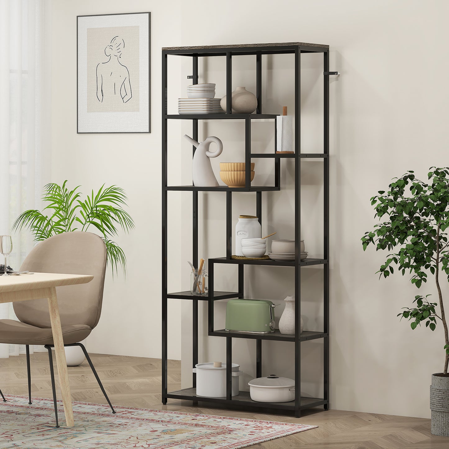 Industrial Bookcase 7-Tier Bookshelf Shelving Unit Grey Black
