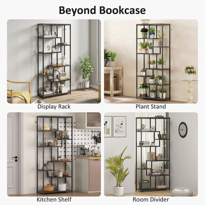 Industrial Bookcase 7-Tier Bookshelf Shelving Unit Grey Black