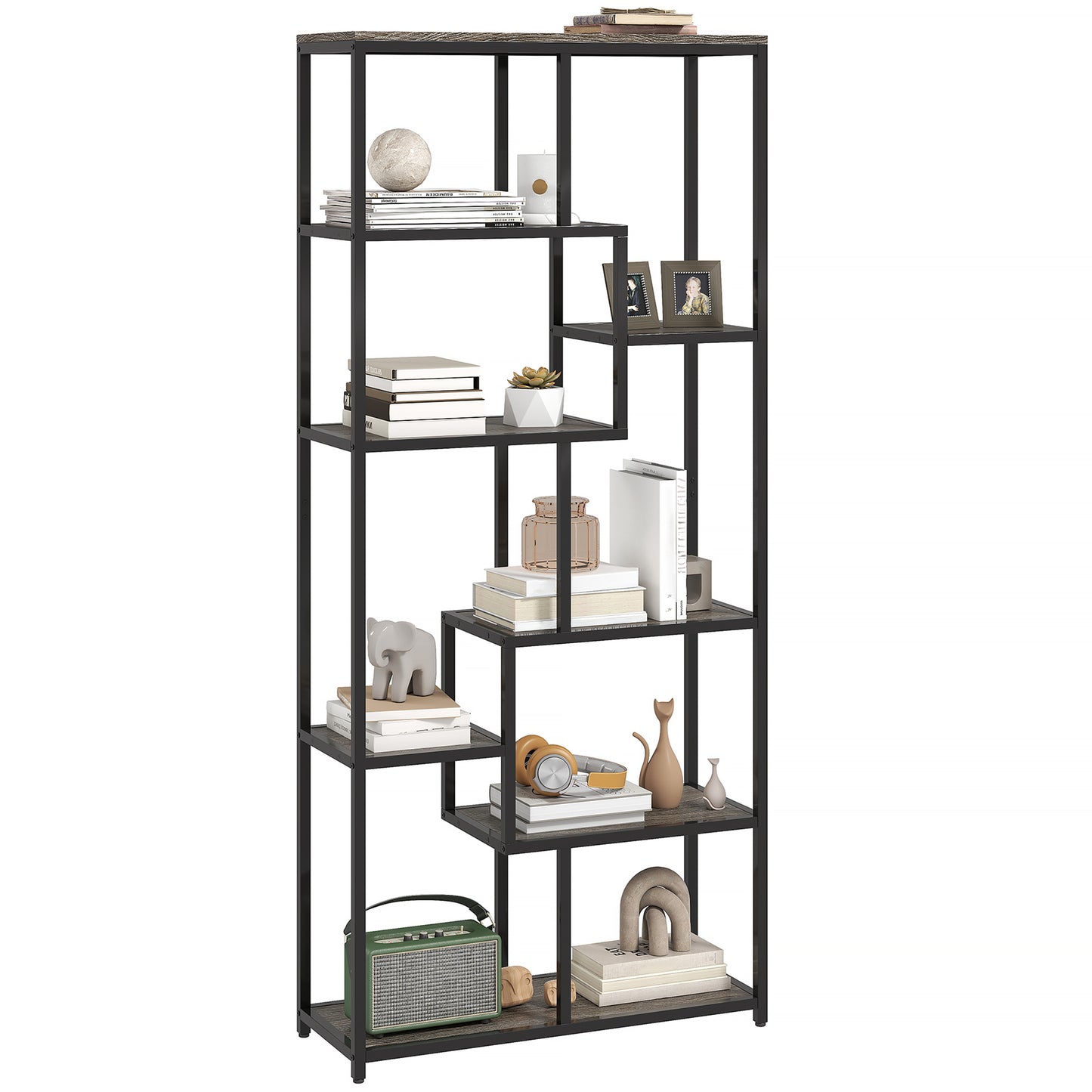 Industrial Bookcase 7-Tier Bookshelf Shelving Unit Grey Black
