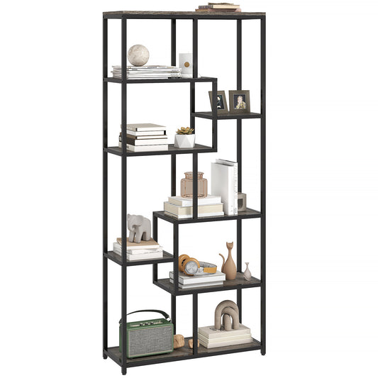 Industrial Bookcase 7-Tier Bookshelf Shelving Unit Grey Black