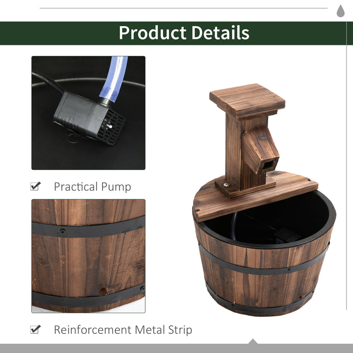 Wood Barrel Pump Patio Water Fountain Water Feature Electric Garden