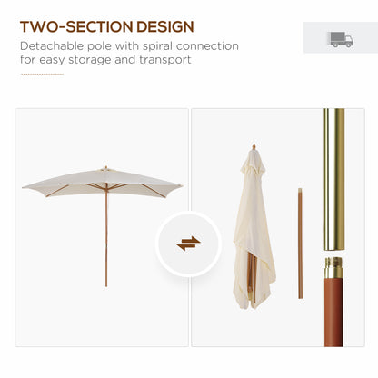 3x2m Wooden Patio Parasol Umbrella-Cream