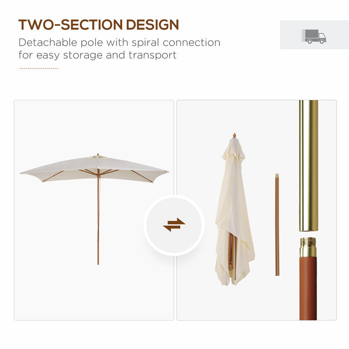 3x2m Wooden Patio Parasol Umbrella-Cream