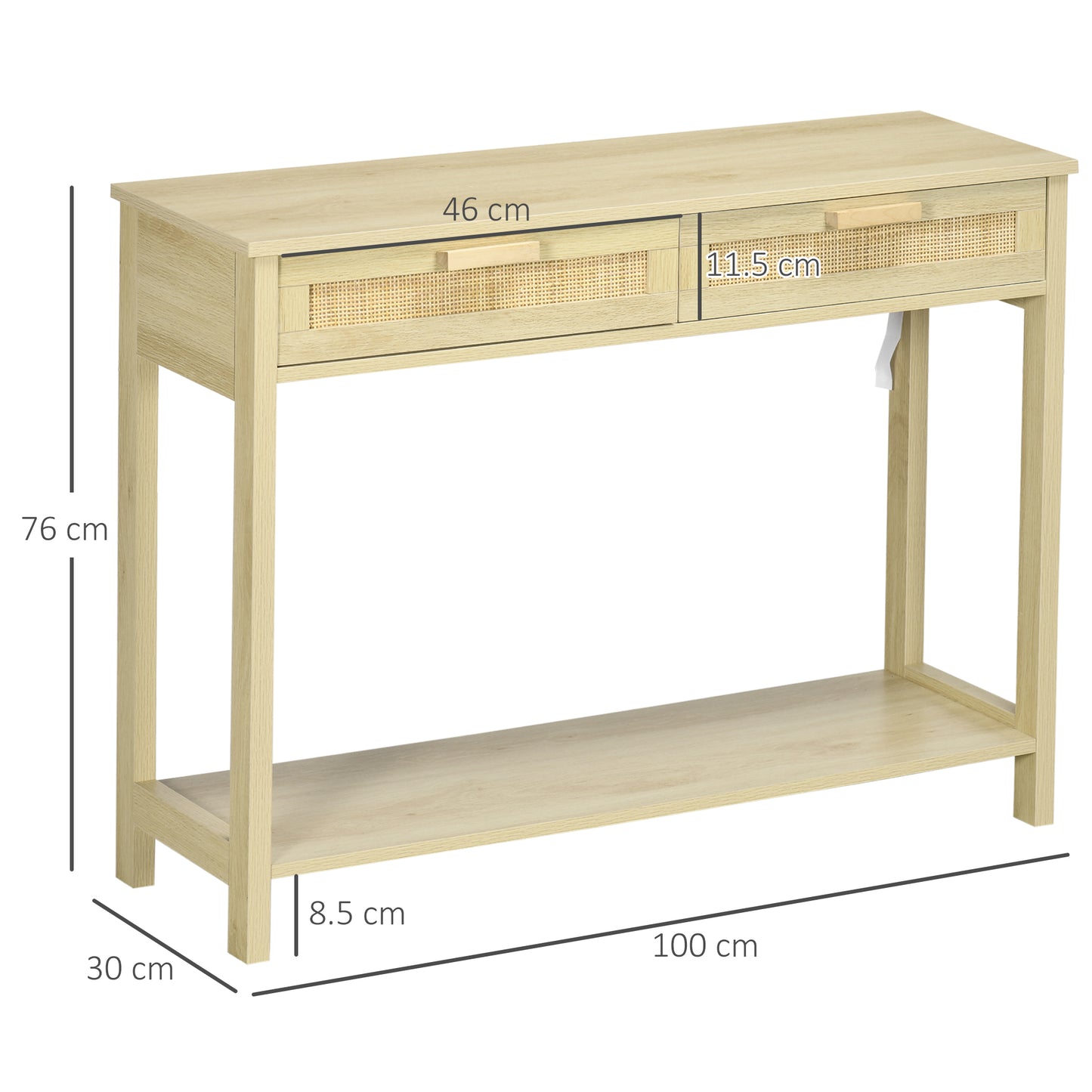 Console Table w/ Storage Shelf 2 Drawers for Entryway Bedroom Natural