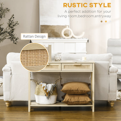 Console Table w/ Storage Shelf 2 Drawers for Entryway Bedroom Natural