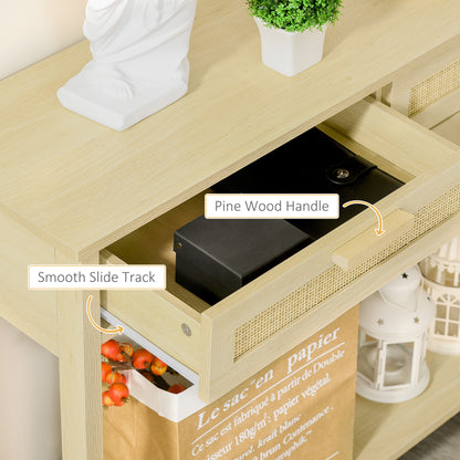 Console Table w/ Storage Shelf 2 Drawers for Entryway Bedroom Natural
