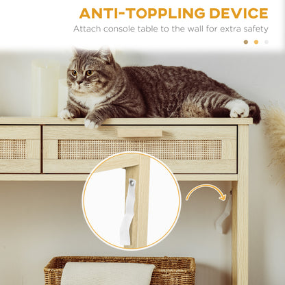 Console Table w/ Storage Shelf 2 Drawers for Entryway Bedroom Natural