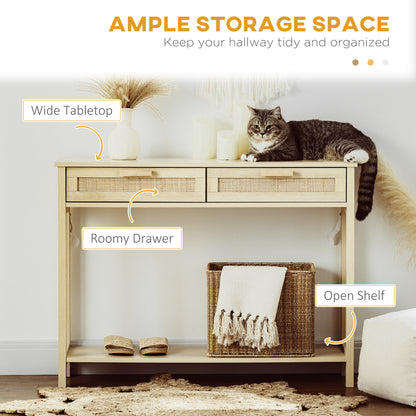 Console Table w/ Storage Shelf 2 Drawers for Entryway Bedroom Natural