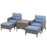 5 Pieces PE Rattan Garden Furniture Set, Wicker Outdoor Sofa Set w/ 2 Armchairs 2 Stools Glass Top Table Cushions, Blue