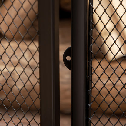 3-Panel Folding Freestanding Fireplace Screen with Door Metal Mesh, Black