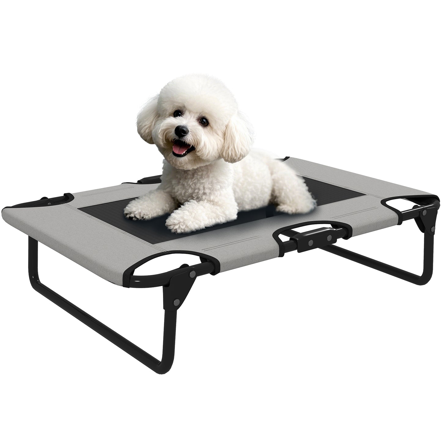 Raised Dog Bed with Breathable Mesh for S & M Dogs, Light Grey