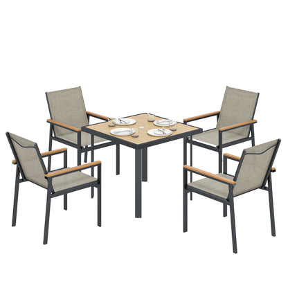 5 Piece Garden Dining Set, Outdoor Table and 4 Chairs, Khaki