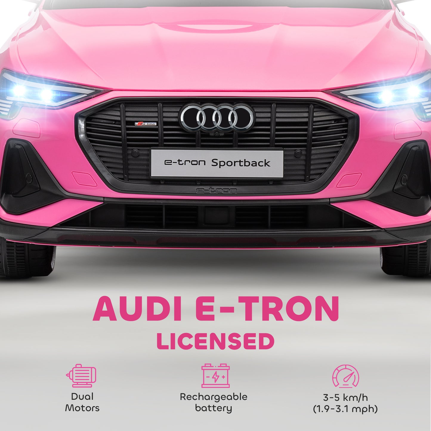Audi E-tron Licensed 12V Kids Electric Ride on, Electric Car for Kids, with Parental Remote, Music Lights MP3, Suspension Wheels, for 3-5 Years, Pink