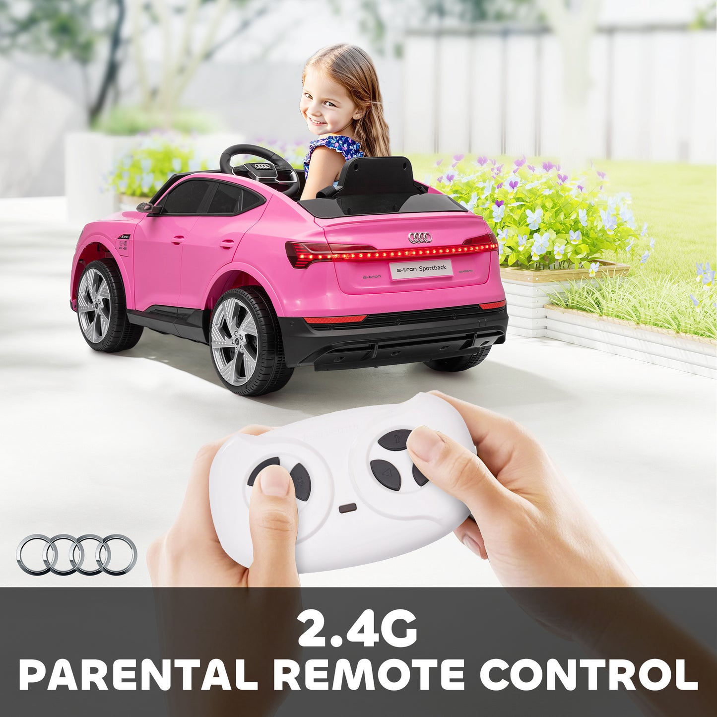 Audi E-tron Licensed 12V Kids Electric Ride on, Electric Car for Kids, with Parental Remote, Music Lights MP3, Suspension Wheels, for 3-5 Years, Pink