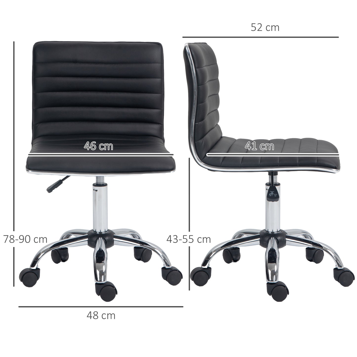 Adjustable Swivel Office Chair with Armless Mid-Back in PU Leather and Chrome Base - Black