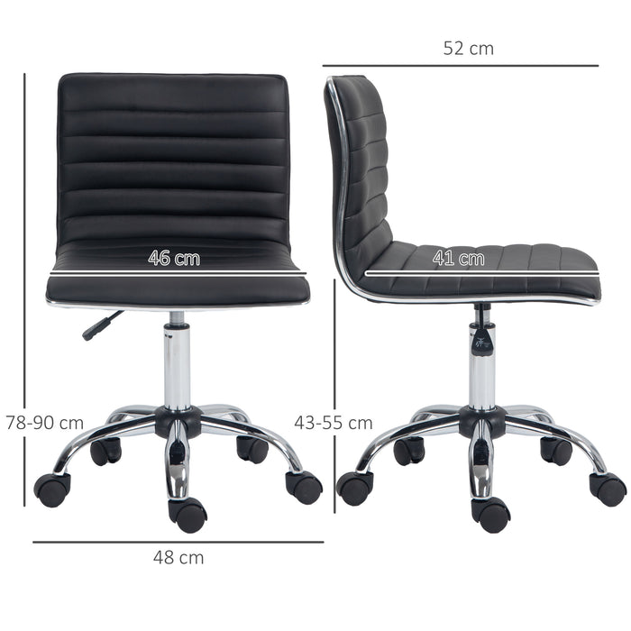 Adjustable Swivel Office Chair with Armless Mid-Back in PU Leather and Chrome Base - Black