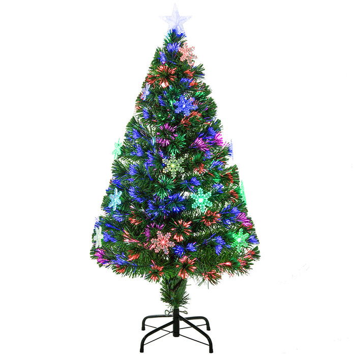 4ft Prelit Christmas Tree Artificial Tree 120cm W/ Showflakes Lights, Green