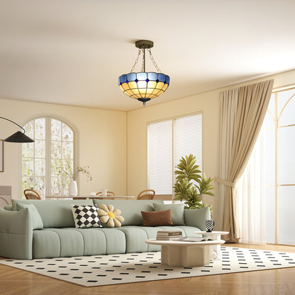 Ceiling Light, Vintage Tiffany Style Chandelier with 3 E27 Sockets