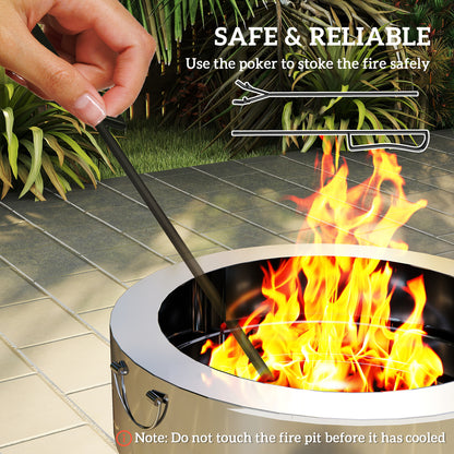 Round Fire Pit with Grill Net, Stainless Steel Firepit, Silver