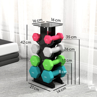 Hex Dumbbells Set with Dumbbell Rack, 1kg, 2kg, 3kg, 4kg Set