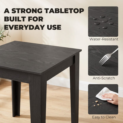 Dining Table for 4, 80L x 80W x 75Hcm, Black Wood Effect