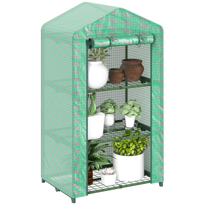 3 Tier Mini Greenhouse Grow House w/ Roll Up Door, Green
