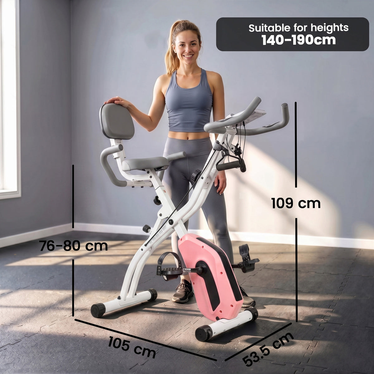 4-In-1 Folding Exercise Bike with Resistance Bands, Pink