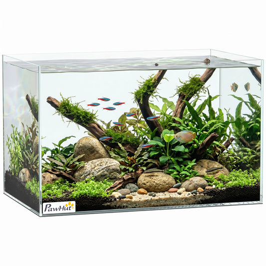 24L Fish Tank, Glass Aquarium, Small Fish Tank with Protective Base Mat, for Shrimps, Turtles, Transparent, 40 x 25 x 25 cm