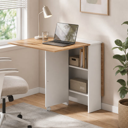 Rolling Drop Leaf Dining Table, Folding Kitchen Table with Shelves