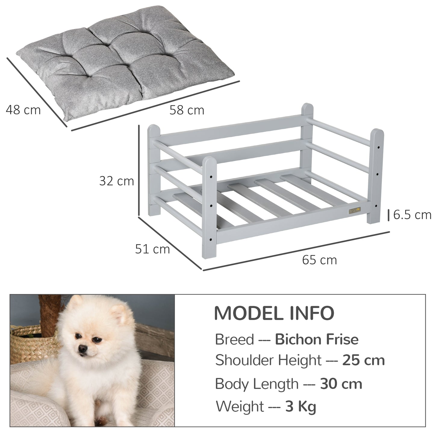 65cm Raised Pet Bed Elevated Dog bed For Small Sized Dogs Cushion