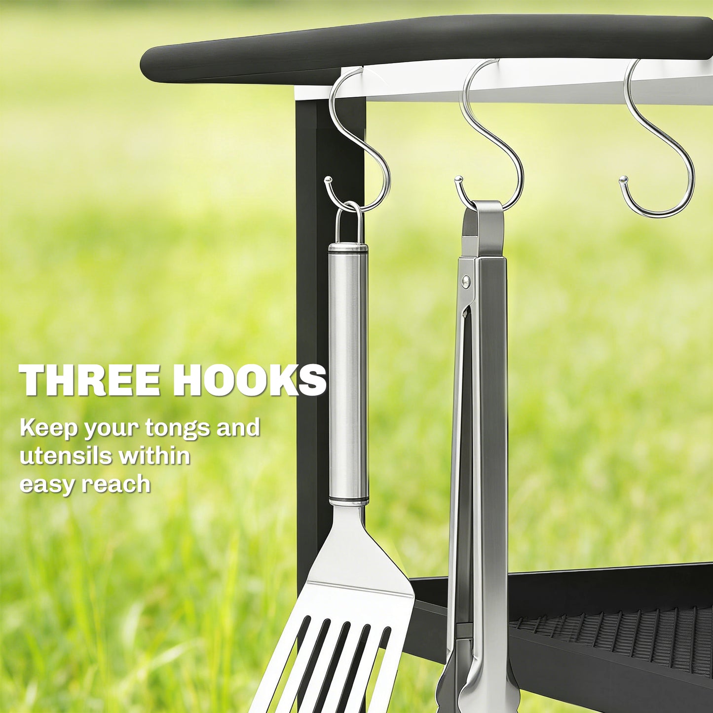 Outdoor Grill Cart, Pizza Oven Stand with Adjustable Shelf, Hooks