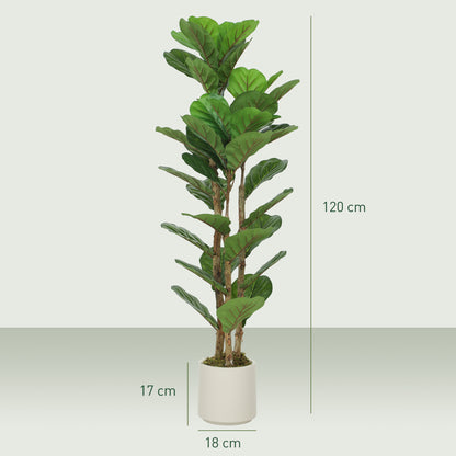 120cm Artificial Fiddle Leaf Fig Tree with Solid Wood Trunks, Decorative Artificial Plant with 71 Leaves in Pot for Indoor Living Room Office Home Decor, Green