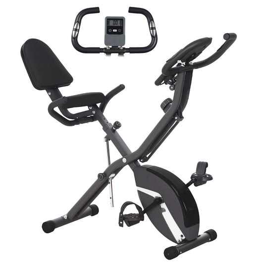 Folding Exercise Bike with Arm Bands and Hand Pulse Sensor, Black