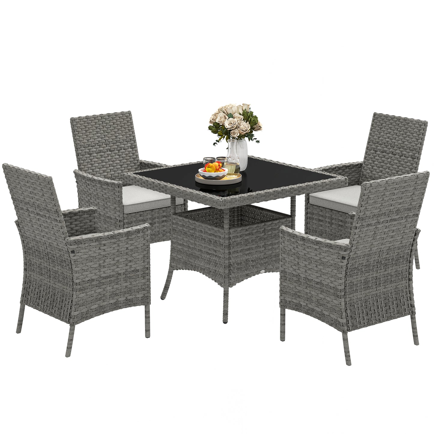 4 Seater Rattan Garden Furniture Set with Cushion, Grey