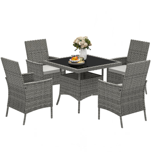 4 Seater Rattan Garden Furniture Set with Cushion, Grey