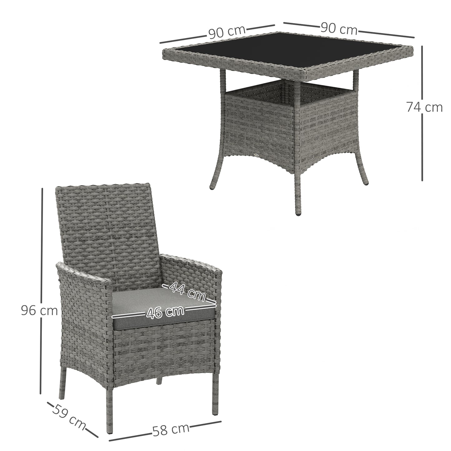 4 Seater Rattan Garden Furniture Set with Cushion, Grey