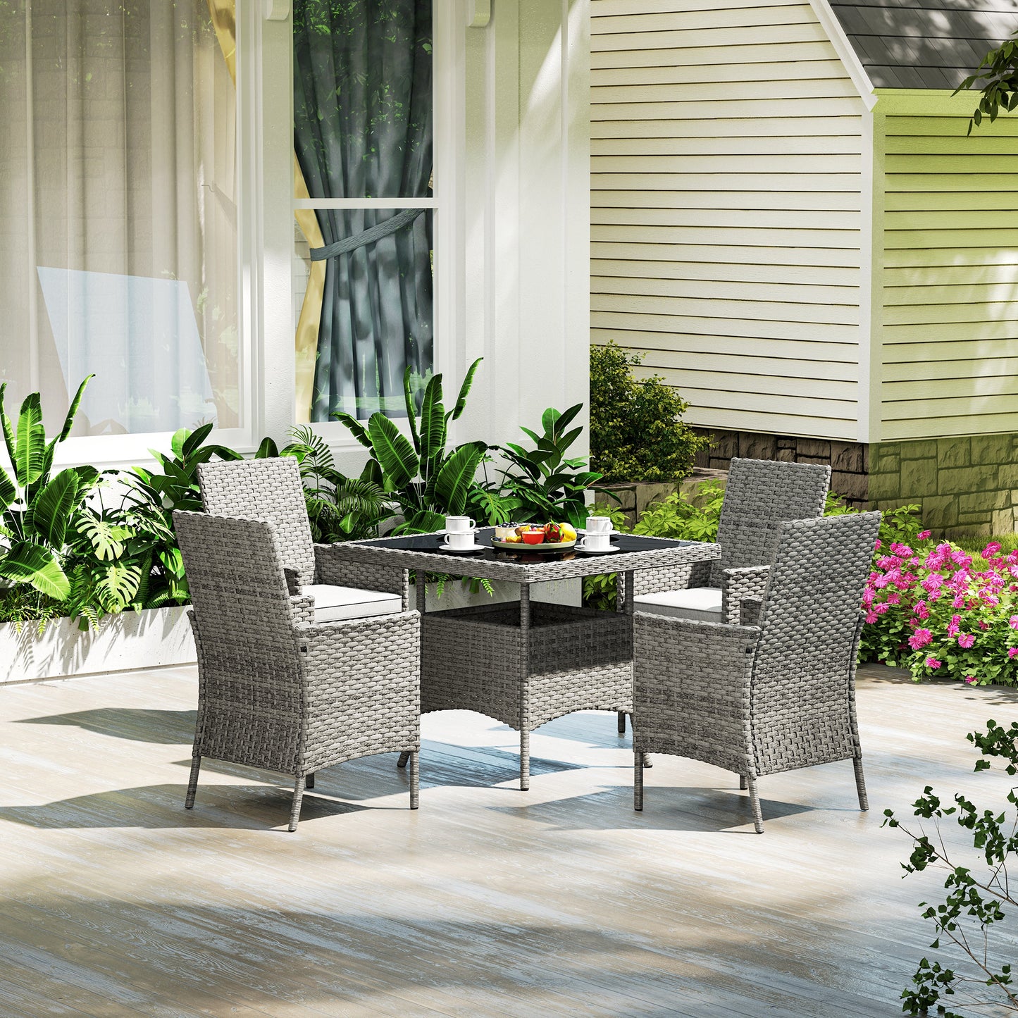 4 Seater Rattan Garden Furniture Set with Cushion, Grey