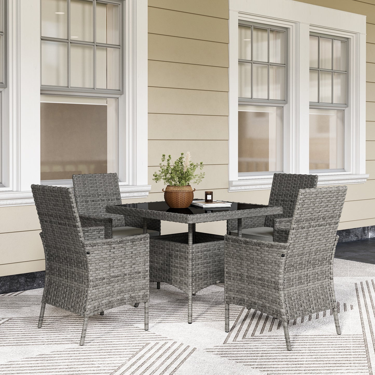 4 Seater Rattan Garden Furniture Set with Cushion, Grey
