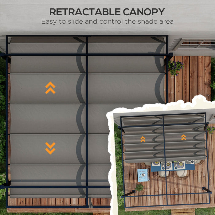 3 x 3(m) Retractable Pergola, Garden Gazebo Shelter with Aluminium Frame, for Grill, Patio, Deck, Grey