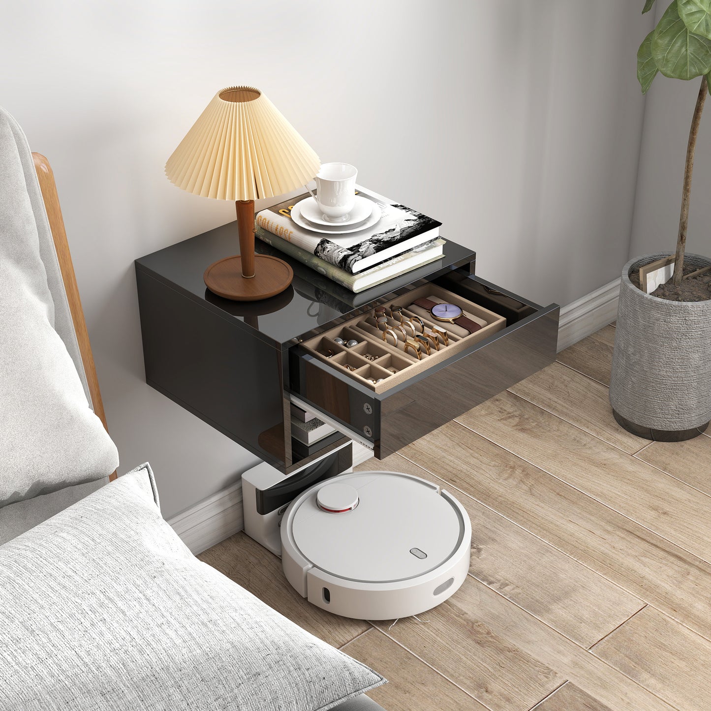 Floating Nightstands Set of 2, Bedside Table w/ Drawer and Open Shelf