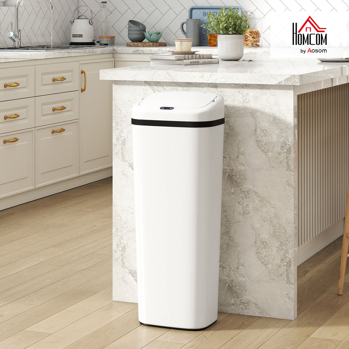 50L Sensor Bin, Stainless Steel Slim Kitchen Bin, Fingerprint-Proof