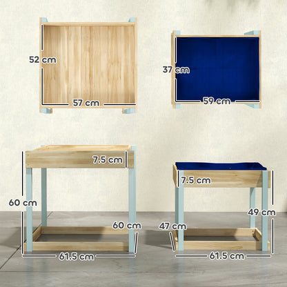 2 PCS Wooden Sandpits, Sand and Water Play Tables with Bottom Liner