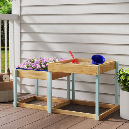 2 PCS Wooden Sandpits, Sand and Water Play Tables with Bottom Liner