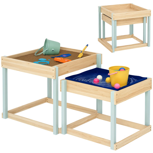 2 PCS Wooden Sandpits, Sand and Water Play Tables with Bottom Liner