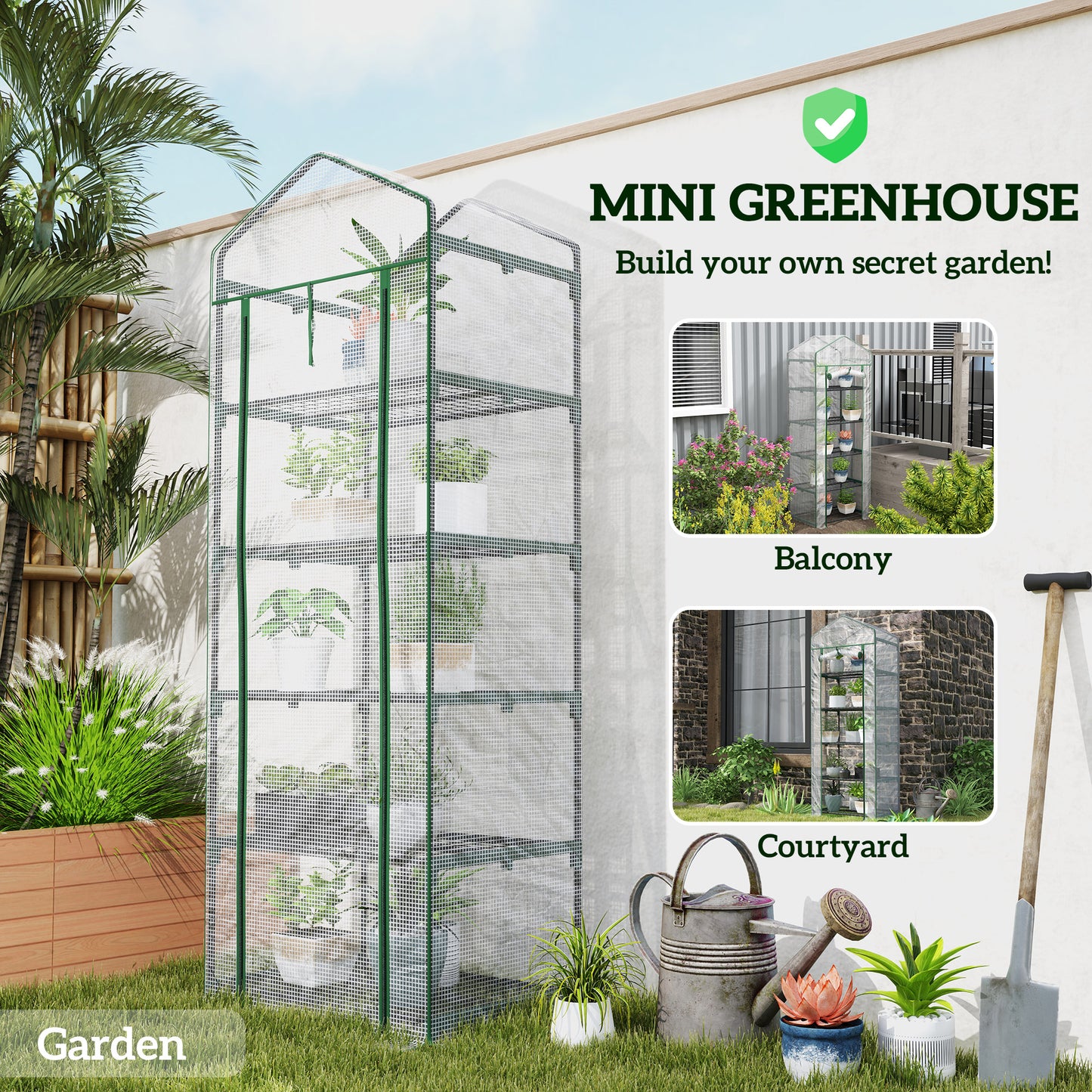 5 Tier Mini Greenhouse Grow House w/ Roll Up Door, White/Green