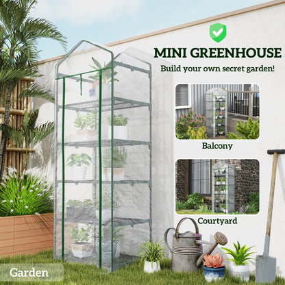 5 Tier Mini Greenhouse Grow House w/ Roll Up Door, White/Green