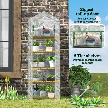 5 Tier Mini Greenhouse Grow House w/ Roll Up Door, White/Green
