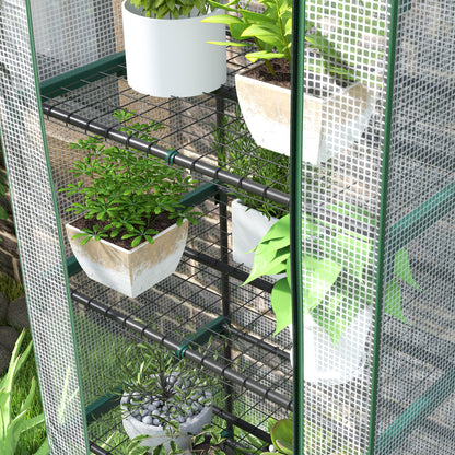 5 Tier Mini Greenhouse Grow House w/ Roll Up Door, White/Green