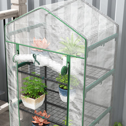 5 Tier Mini Greenhouse Grow House w/ Roll Up Door, White/Green