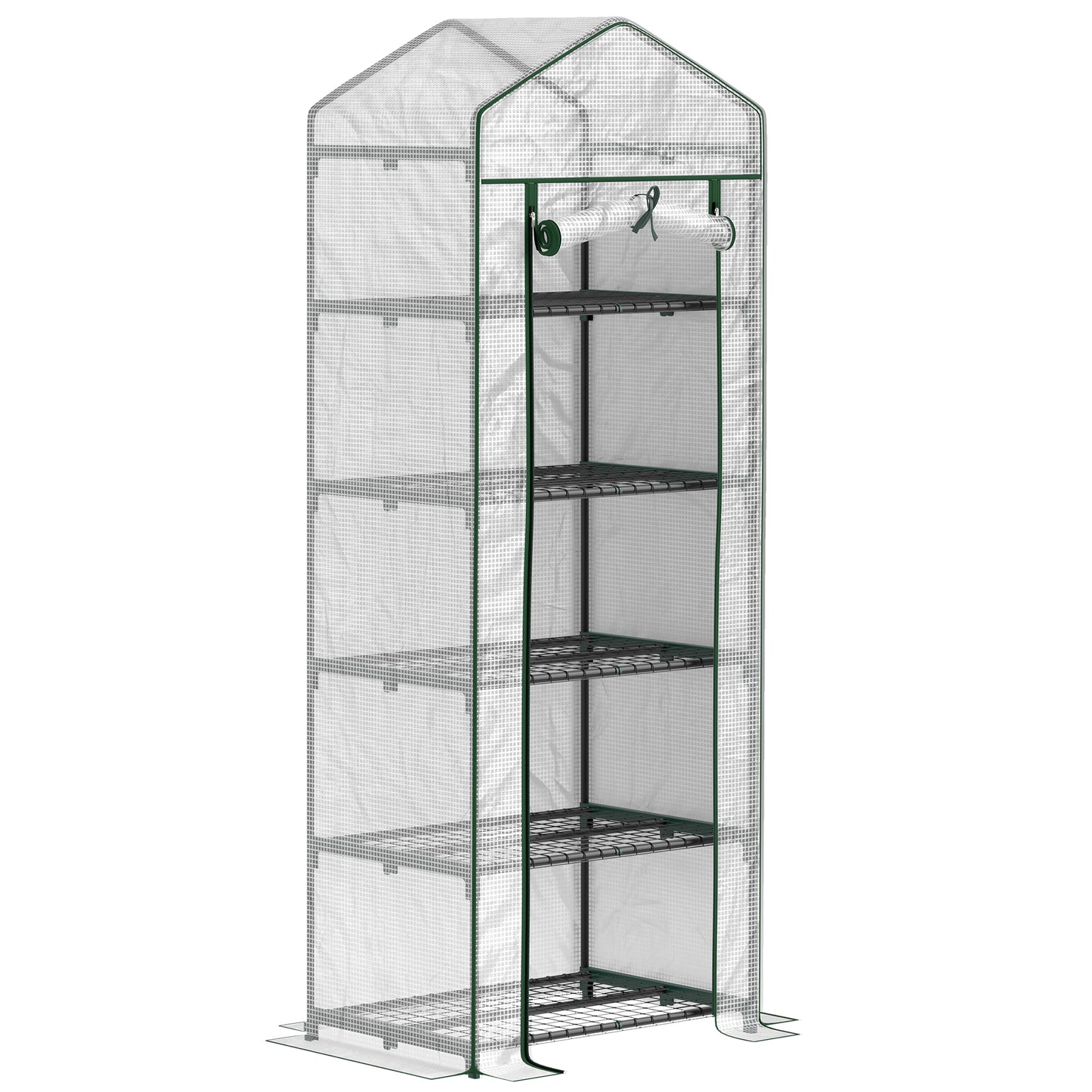 5 Tier Mini Greenhouse Grow House w/ Roll Up Door, White/Green
